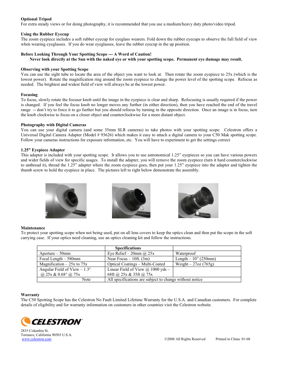 Celestron Mini Mak Spotting Scope 52233 User Manual | Page 2 / 10