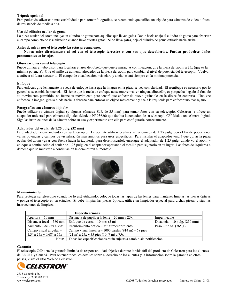 Celestron Mini Mak Spotting Scope 52233 User Manual | Page 6 / 10