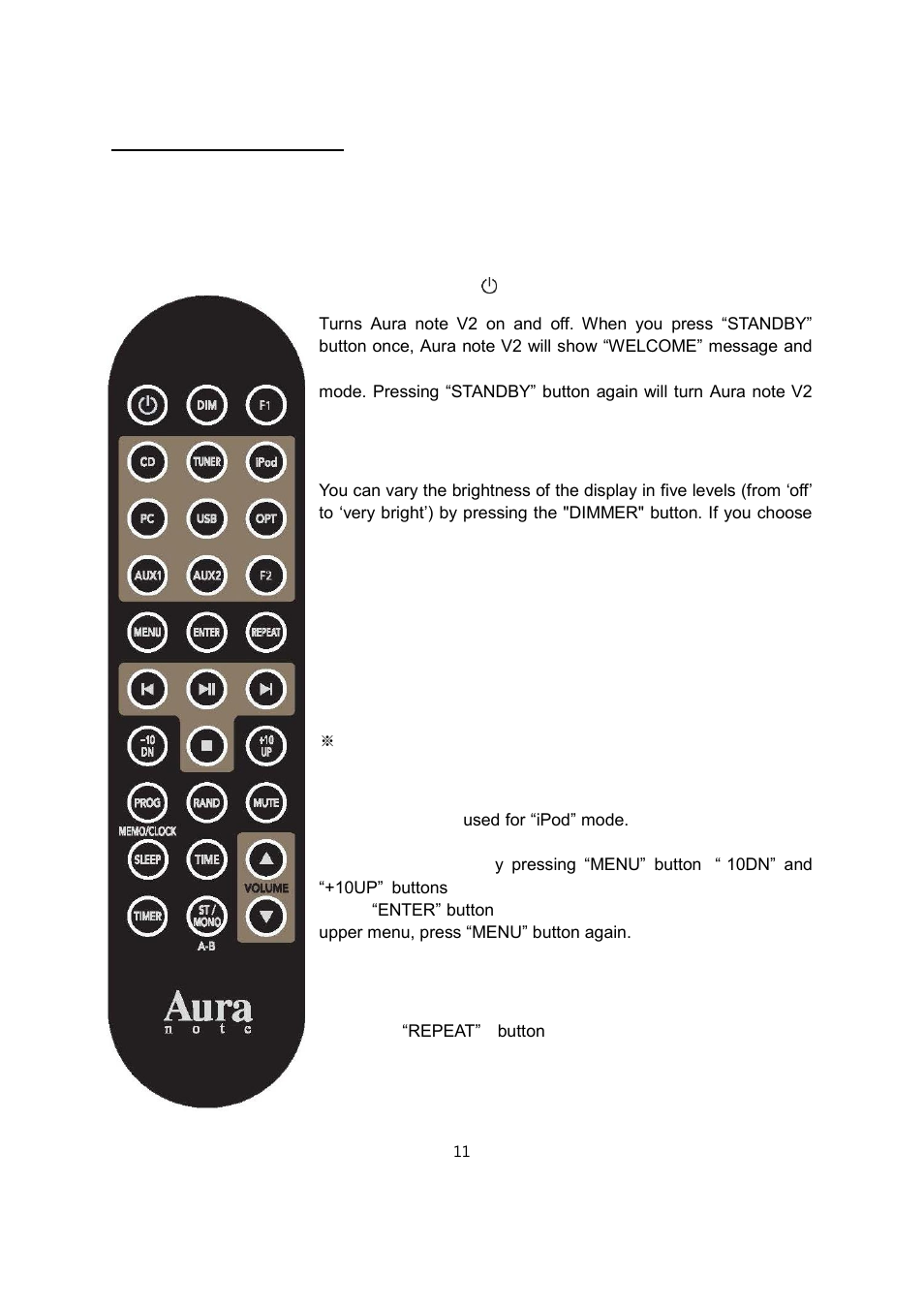 Remote control operation | April Music Aura note V2 User Manual | Page 12 / 20