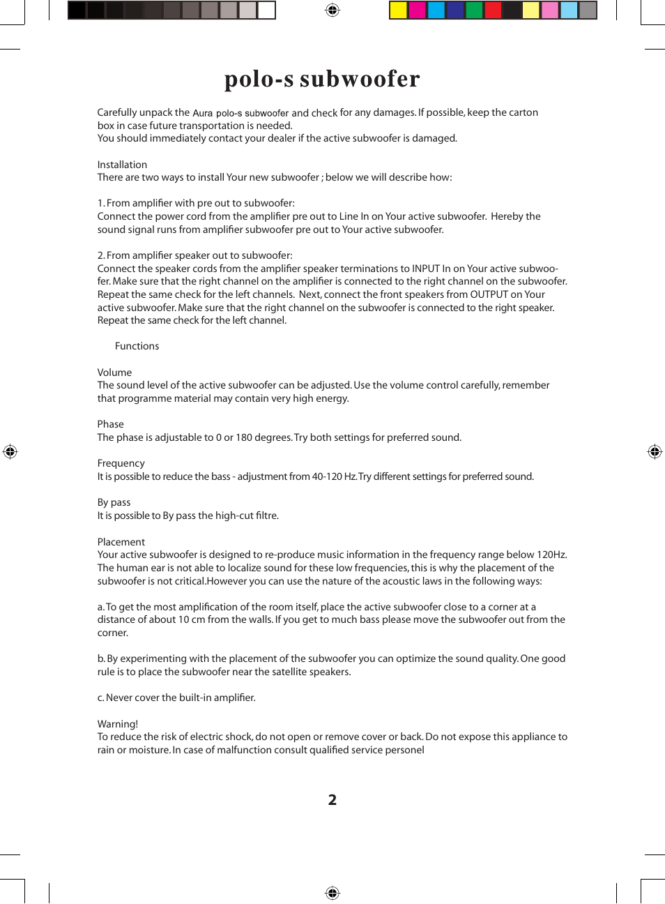 April Music Aura Aura polo-s subwoofer User Manual | Page 2 / 8