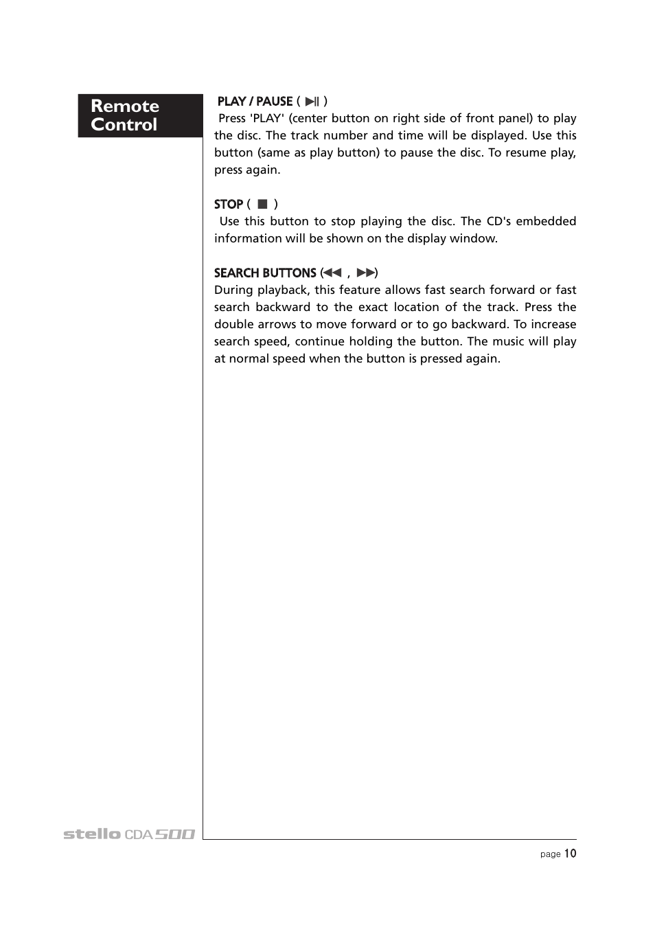 Remote control | April Music Stello CDA500 User Manual | Page 11 / 14