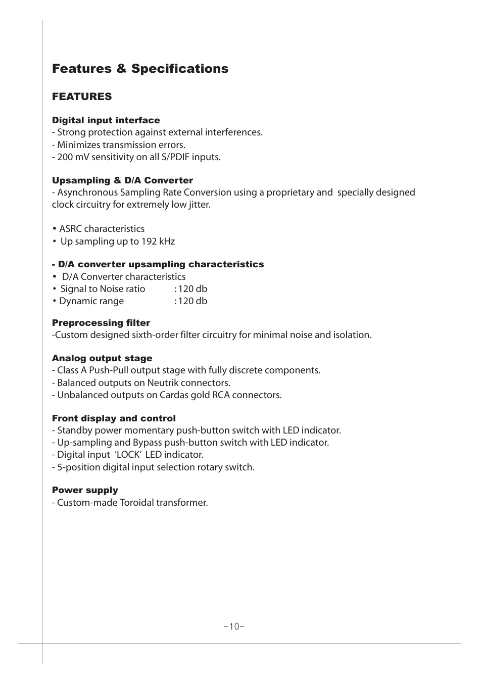 11 copy.pdf, Features & specifications | April Music Stello DA100 Signature User Manual | Page 11 / 15