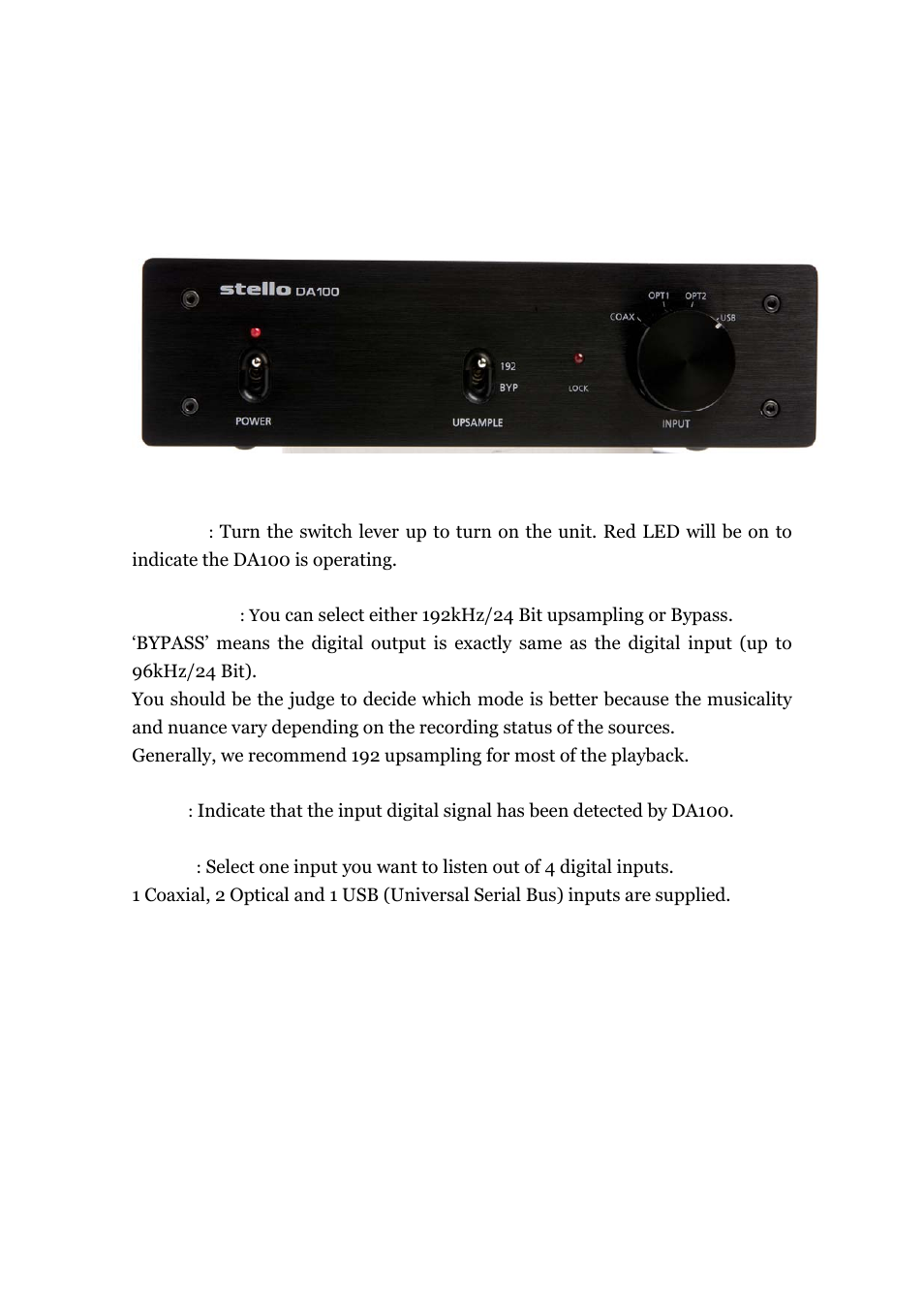 Front panel | April Music Stello DA100 User Manual | Page 5 / 14