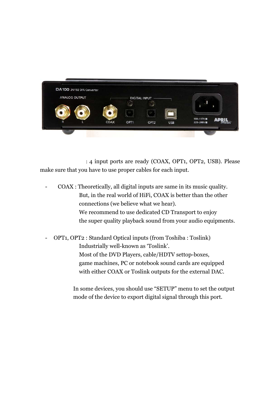 Rear panel | April Music Stello DA100 User Manual | Page 6 / 14