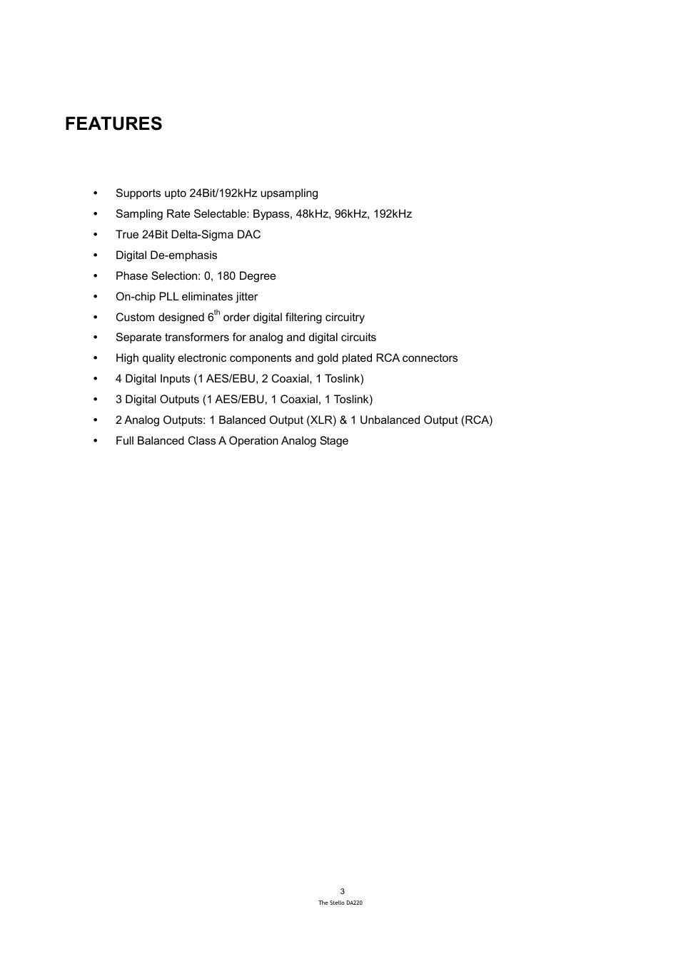 Features | April Music Stello DA220 User Manual | Page 4 / 9