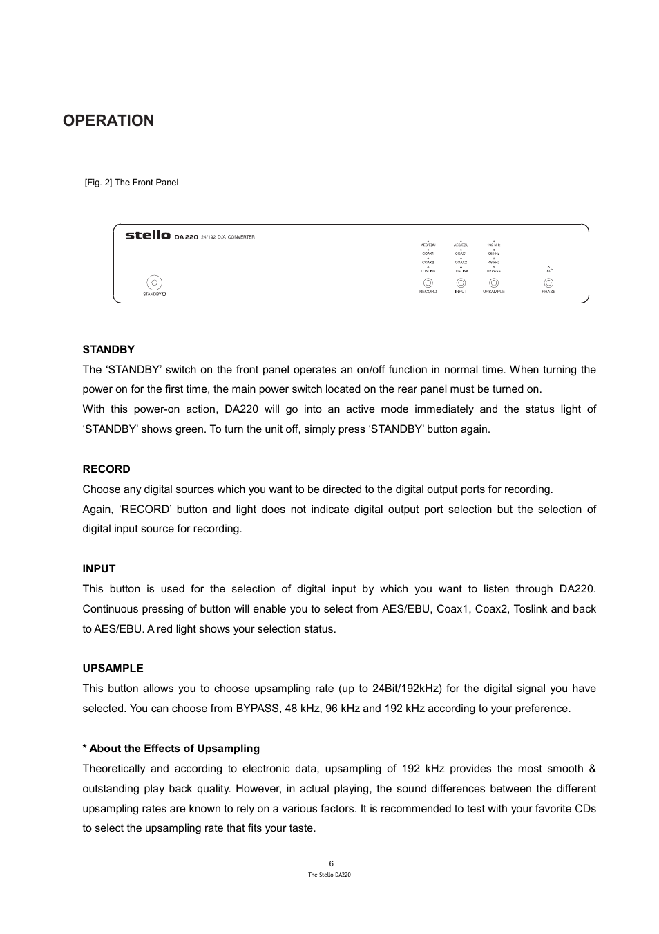Operation | April Music Stello DA220 User Manual | Page 7 / 9
