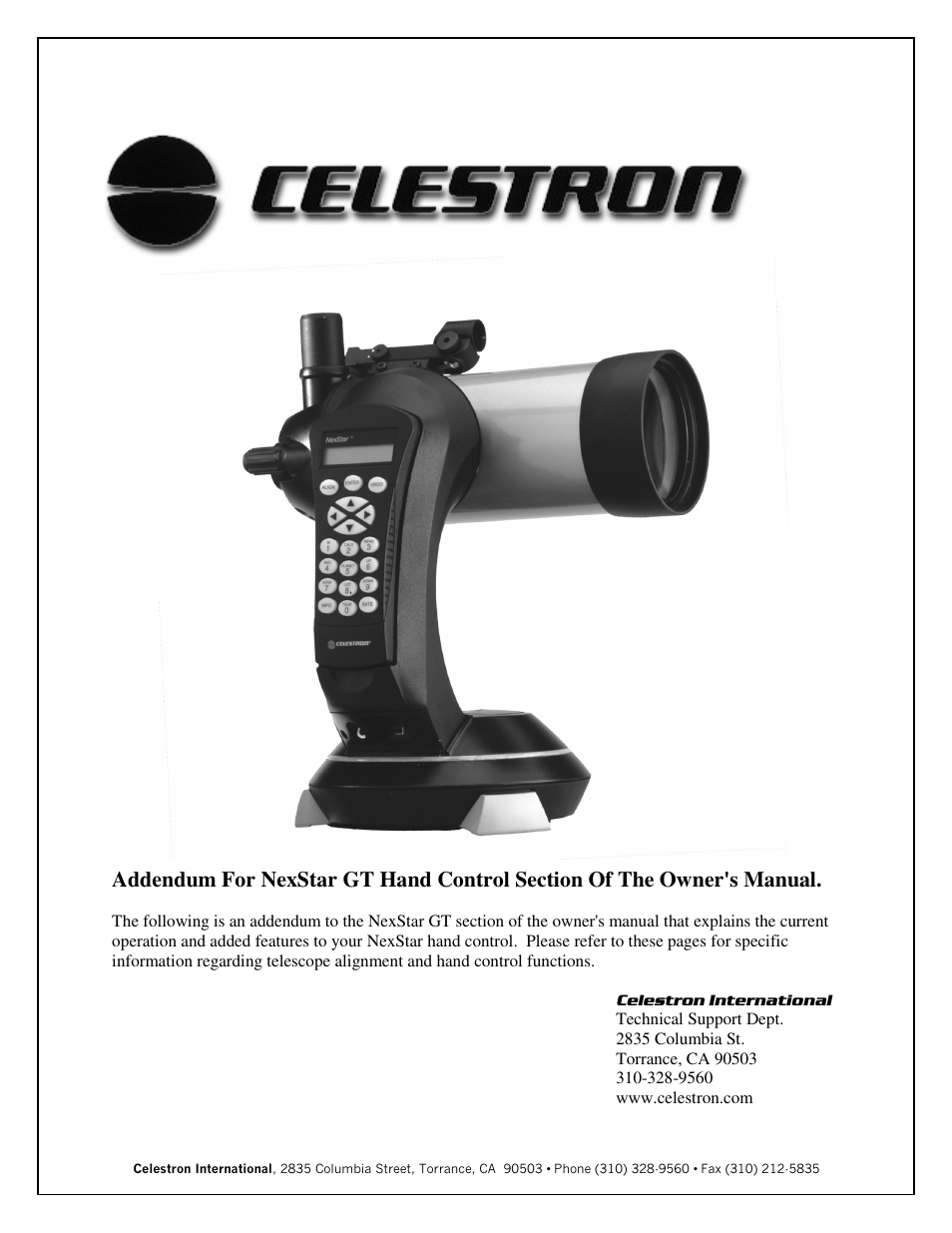 Celestron NexStar GT User Manual | 13 pages