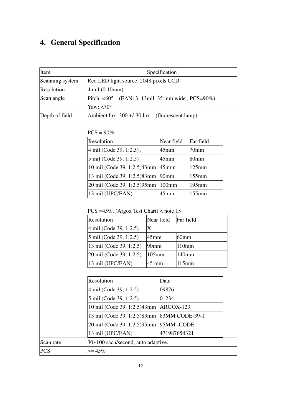 General specification | Argox FM201 User Manual | Page 13 / 15