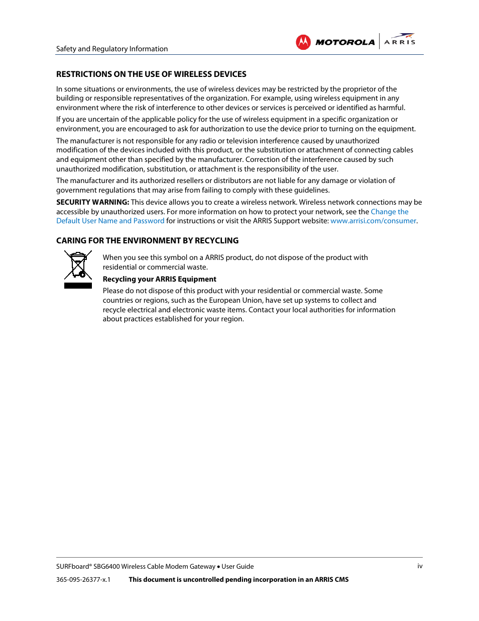 ARRIS SBG6400 User Guide User Manual | Page 6 / 59