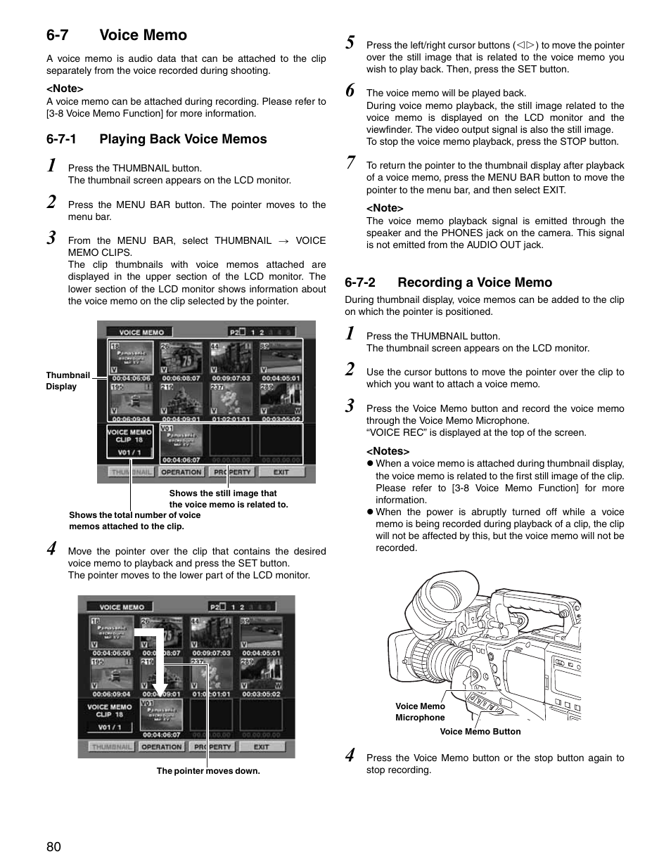 7 voice memo, 7-1 playing back voice memos, 7-2 recording a voice memo | Voice memo, Playing back voice memos, Recording a voice memo | Panasonic SPX900 User Manual | Page 80 / 118
