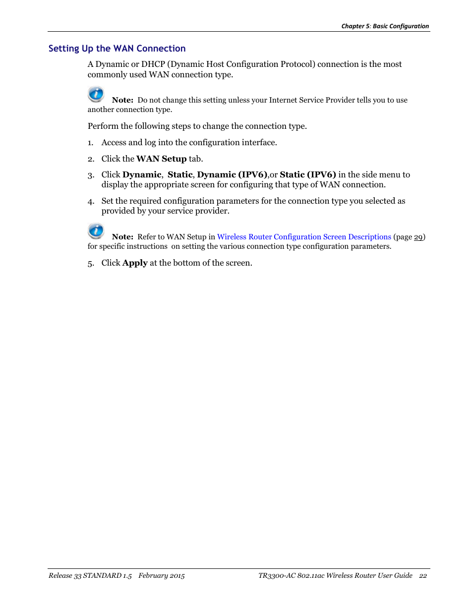 Setting up the wan connection | ARRIS TR3300-AC Users Guide User Manual | Page 22 / 64