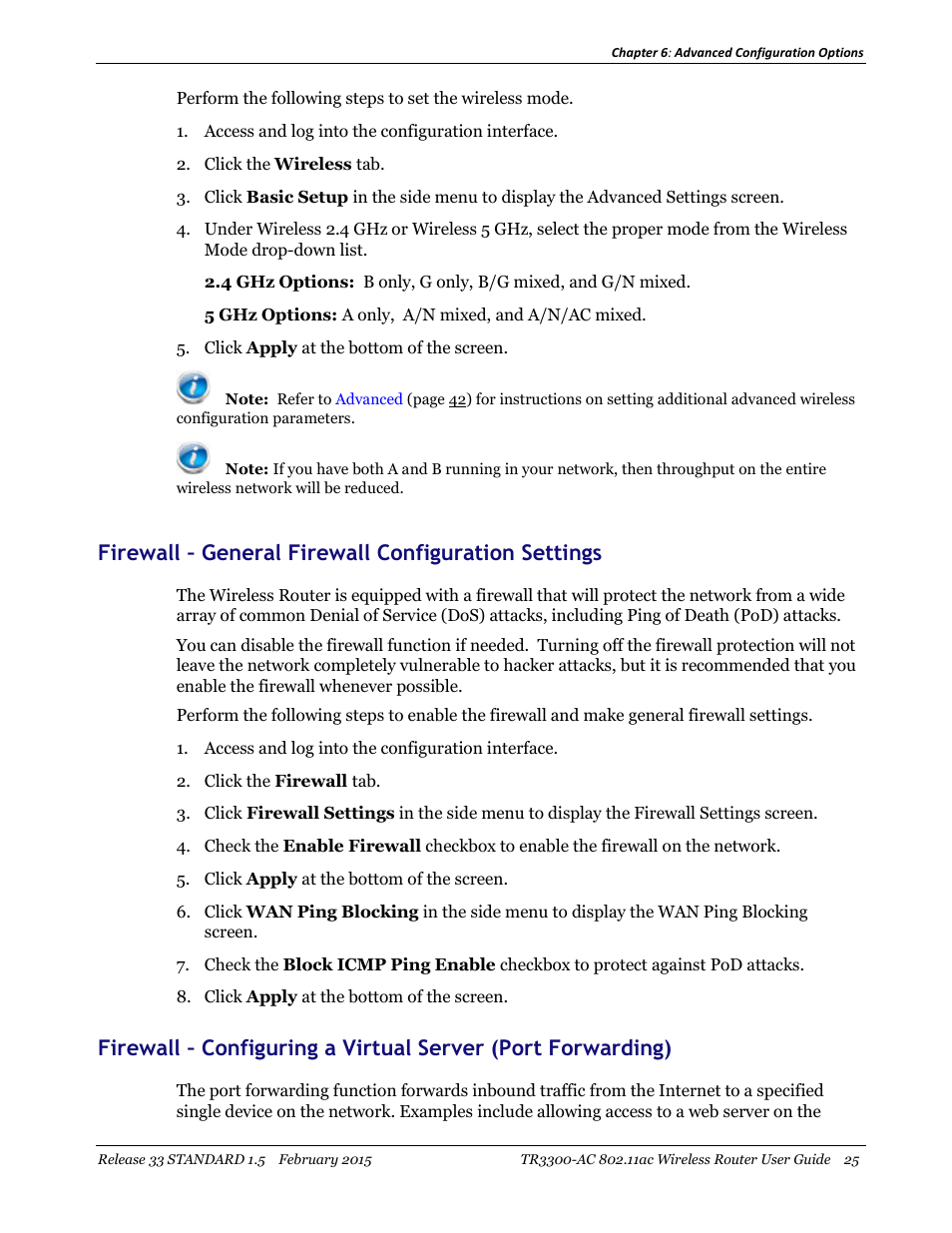 Firewall – general firewall configuration settings | ARRIS TR3300-AC Users Guide User Manual | Page 25 / 64