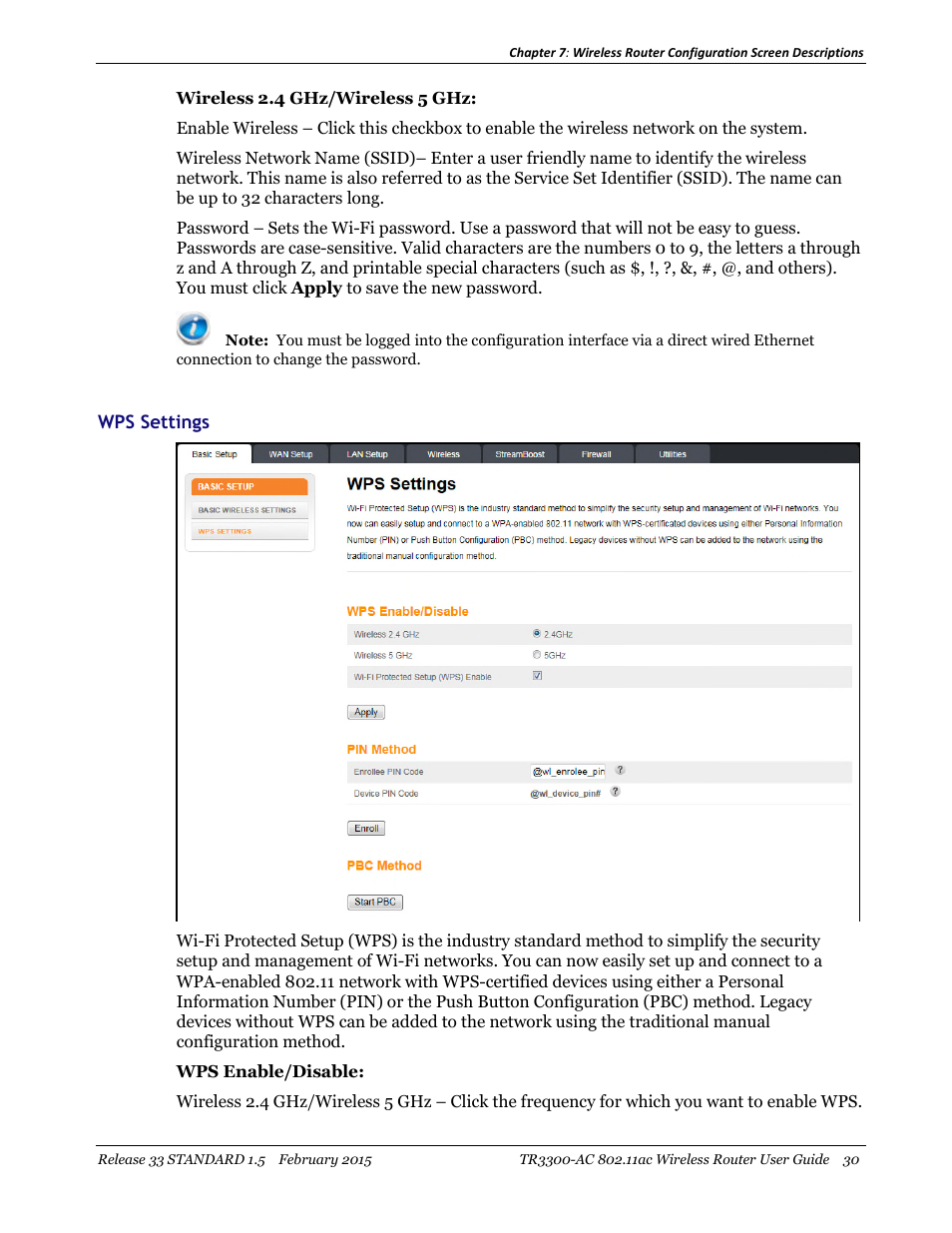 Wps settings | ARRIS TR3300-AC Users Guide User Manual | Page 30 / 64