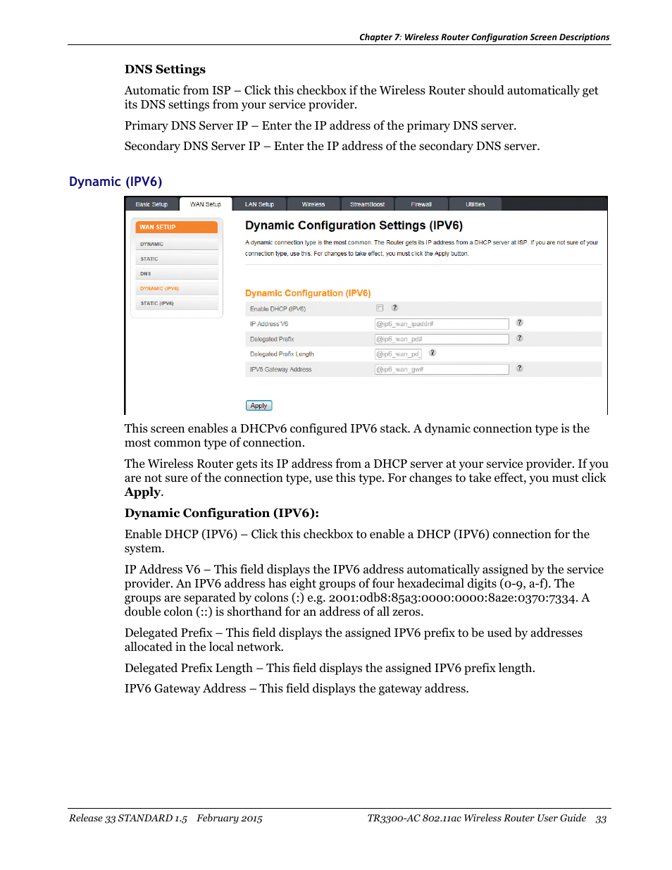 Dynamic (ipv6) | ARRIS TR3300-AC Users Guide User Manual | Page 33 / 64