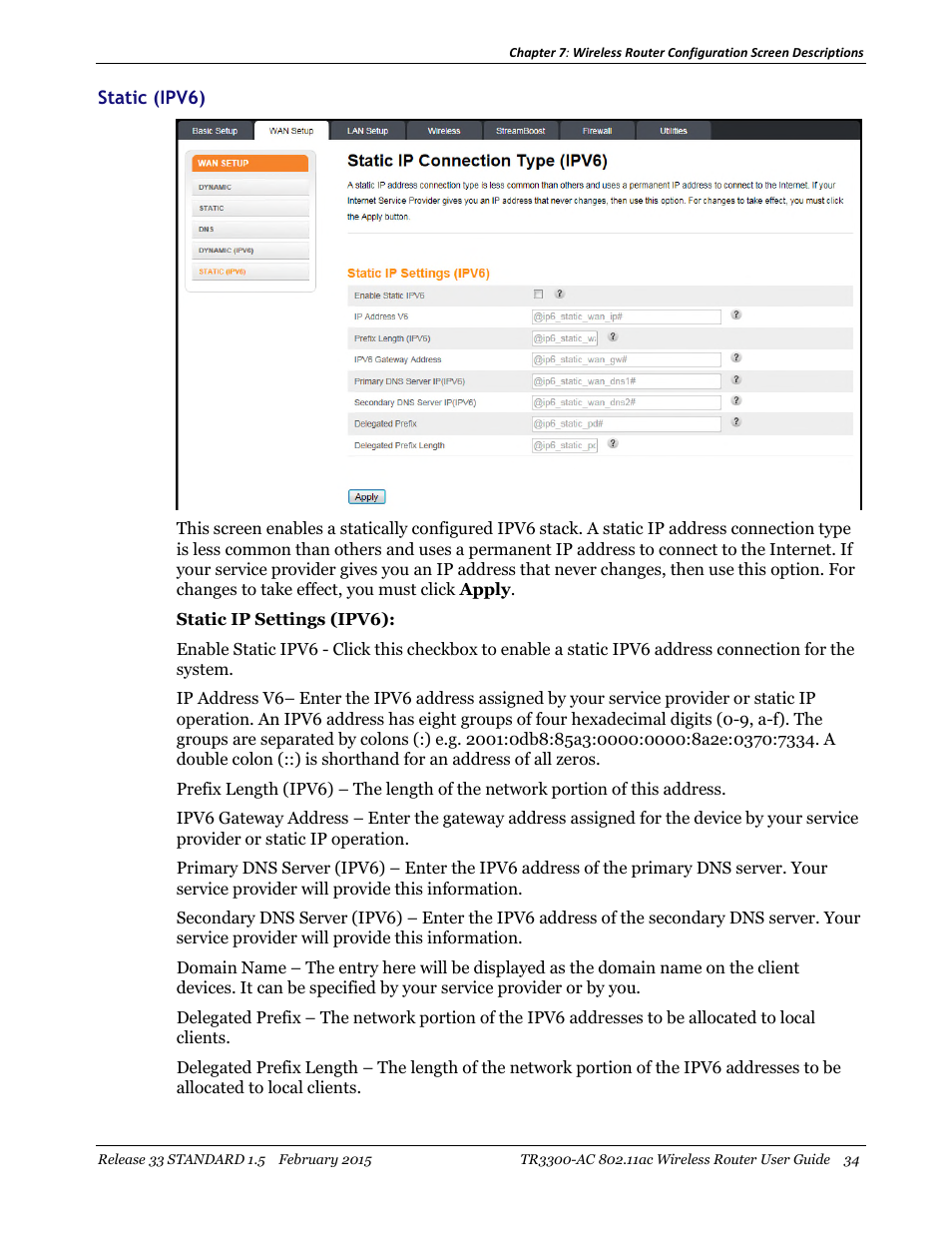 Static (ipv6) | ARRIS TR3300-AC Users Guide User Manual | Page 34 / 64