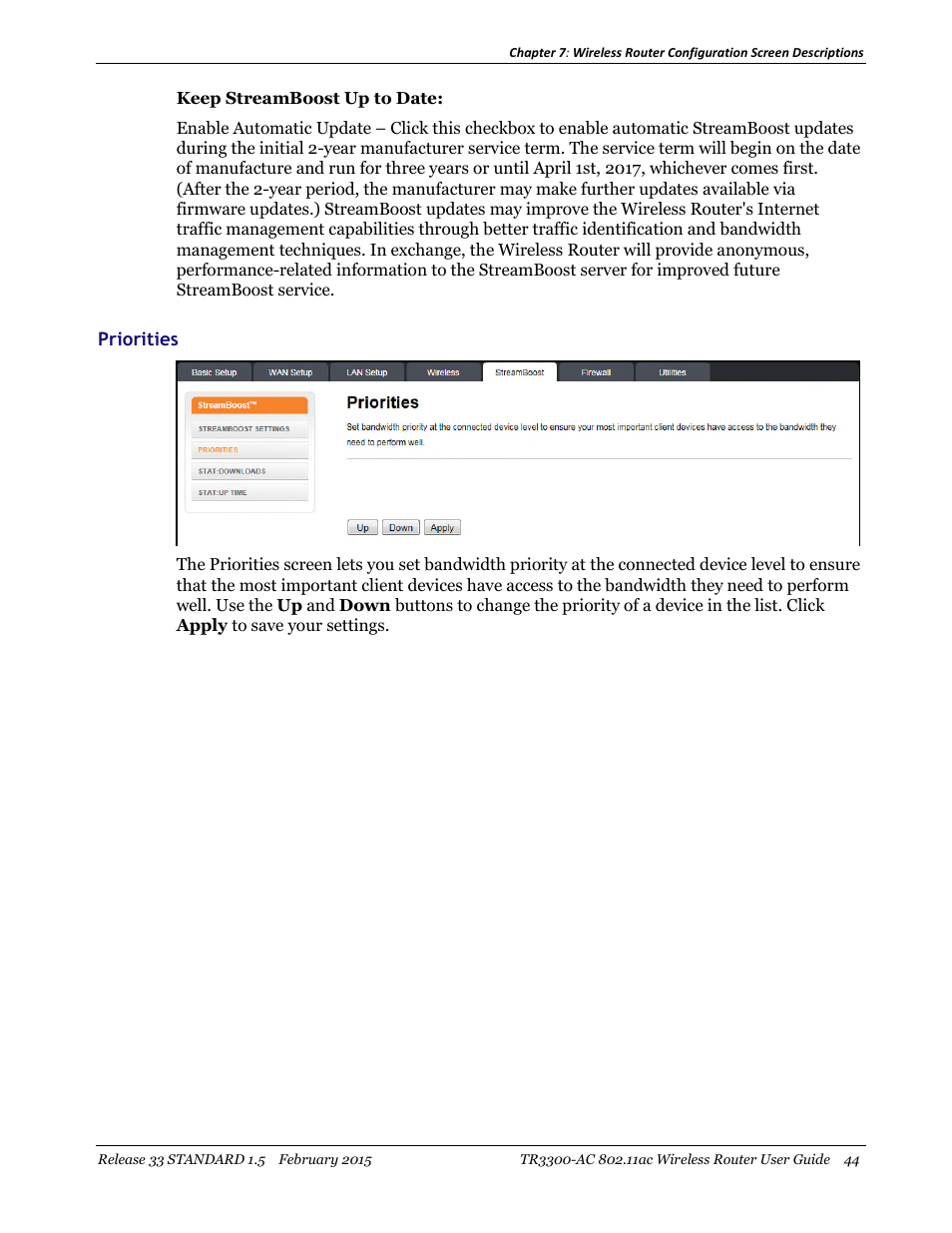 Priorities | ARRIS TR3300-AC Users Guide User Manual | Page 44 / 64