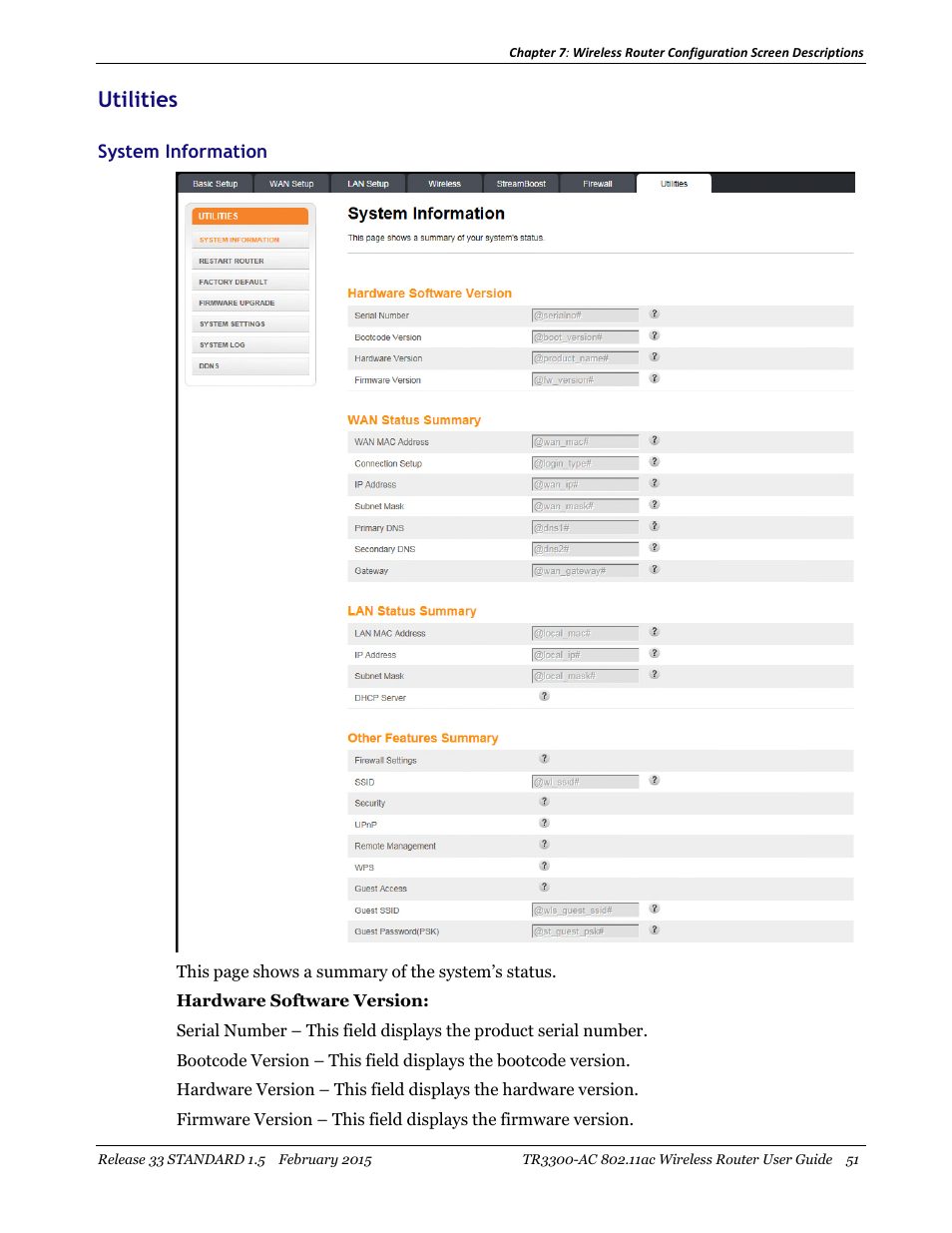 Utilities, System information | ARRIS TR3300-AC Users Guide User Manual | Page 51 / 64