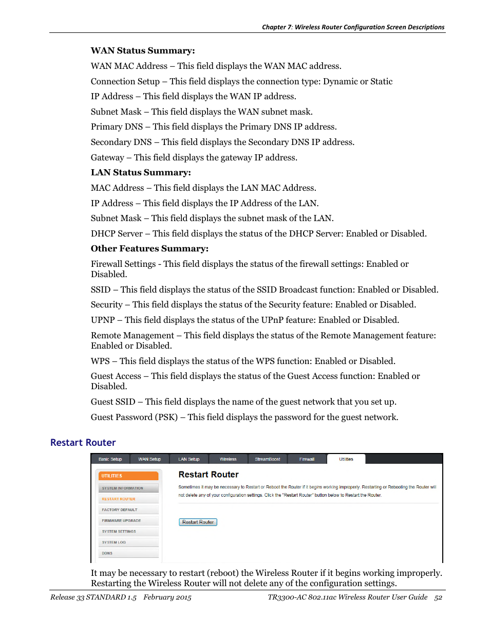 Restart router | ARRIS TR3300-AC Users Guide User Manual | Page 52 / 64