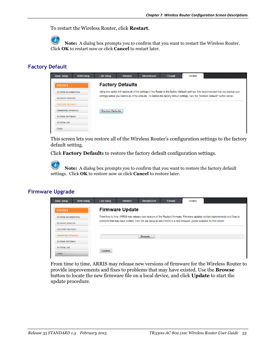 Factory default firmware upgrade | ARRIS TR3300-AC Users Guide User Manual | Page 53 / 64