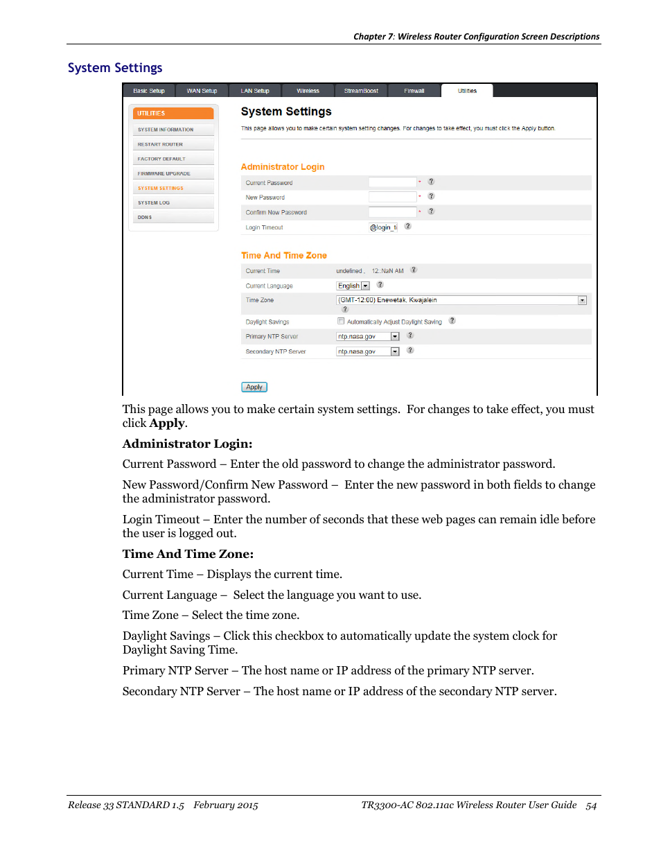 System settings | ARRIS TR3300-AC Users Guide User Manual | Page 54 / 64