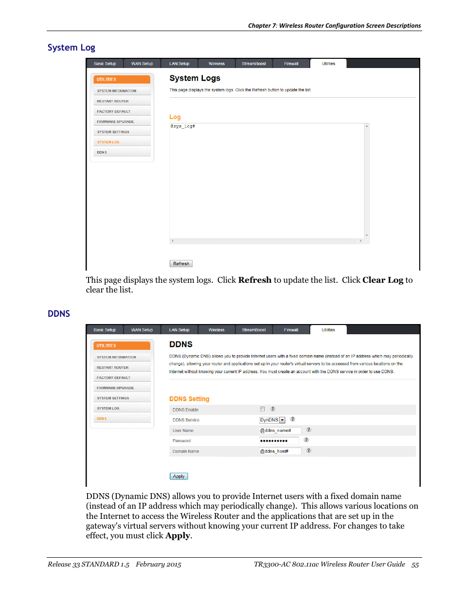 System log ddns | ARRIS TR3300-AC Users Guide User Manual | Page 55 / 64