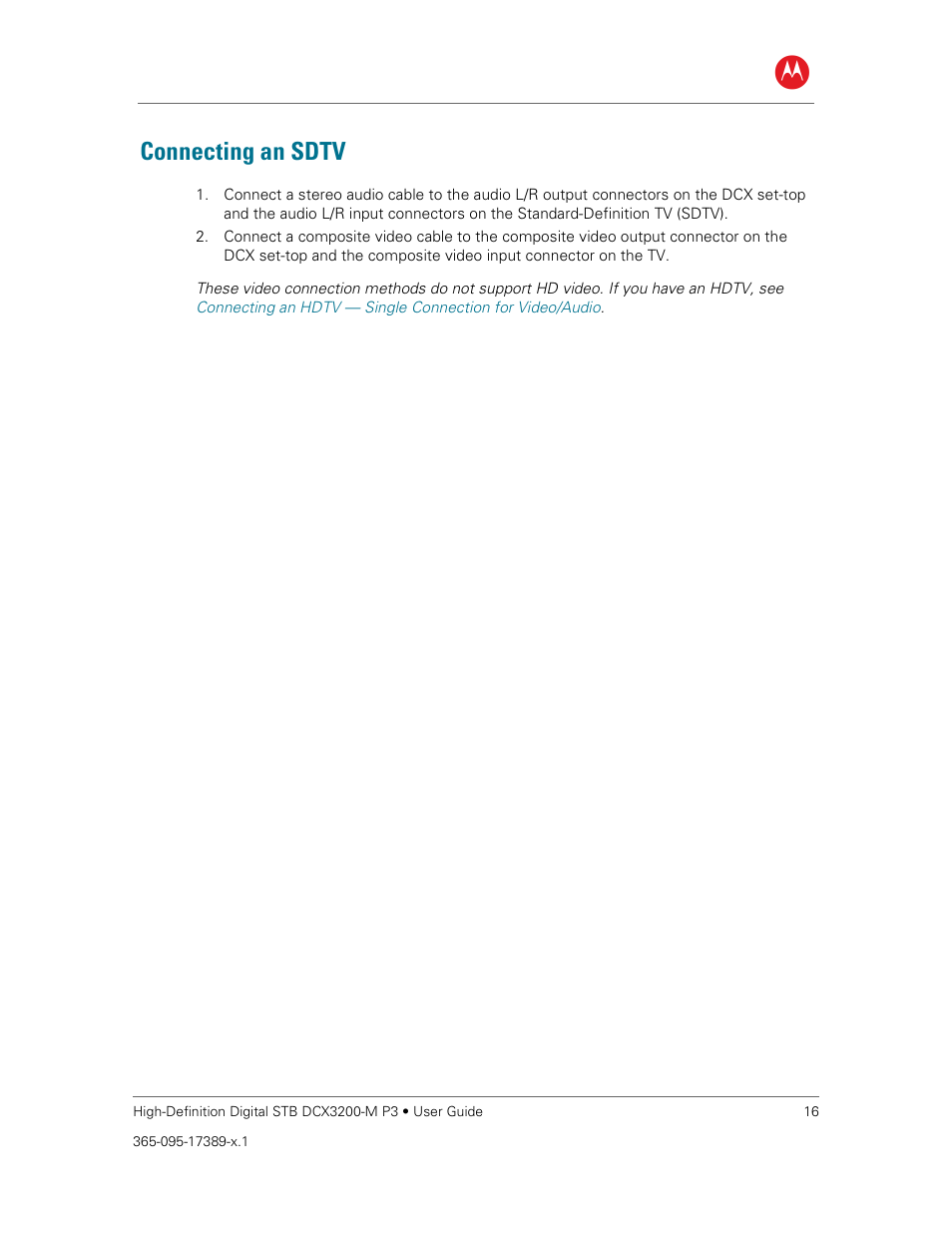 Connecting an sdtv | ARRIS DCX3200MP3 User Guide User Manual | Page 23 / 54
