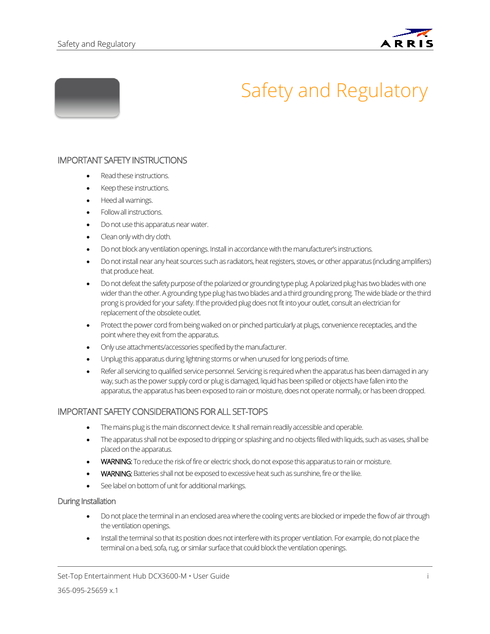 Safety and regulatory | ARRIS DCX3600 User Guide User Manual | Page 3 / 42
