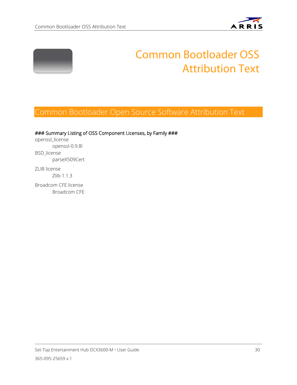 Common bootloader oss attribution text | ARRIS DCX3600 User Guide User Manual | Page 37 / 42