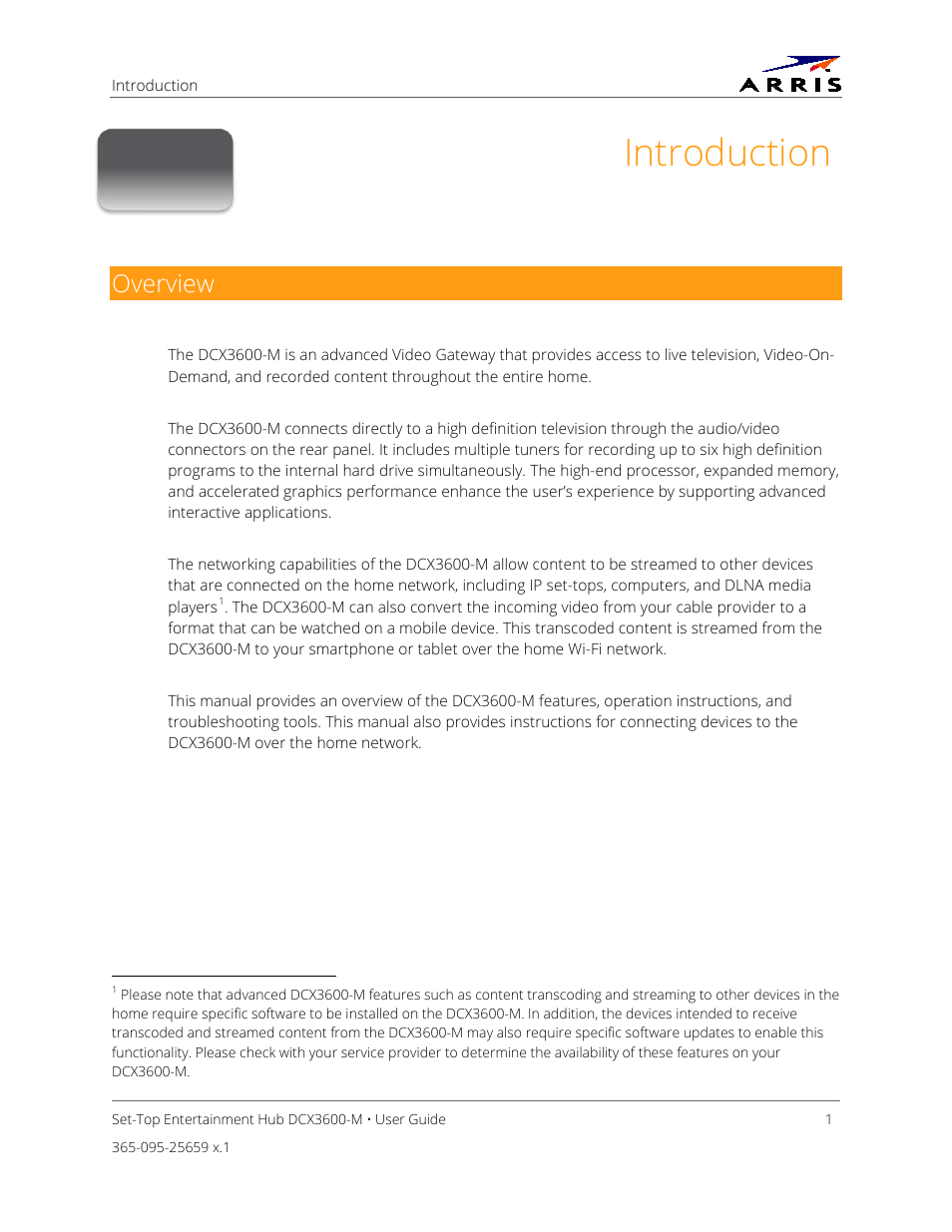 Introduction, Overview | ARRIS DCX3600 User Guide User Manual | Page 8 / 42