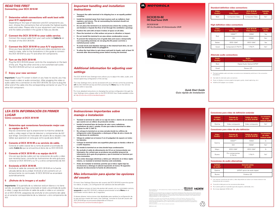 ARRIS DCX3510M Quick Start Guide User Manual | 2 pages