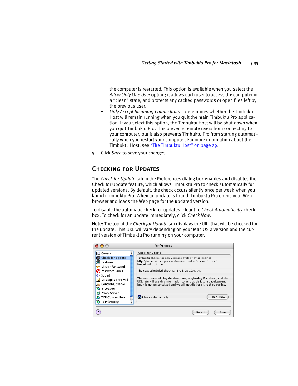 Checking for updates | ARRIS Timbuktu for Macintosh v8.8.3- Getting Started Guide User Manual | Page 33 / 116