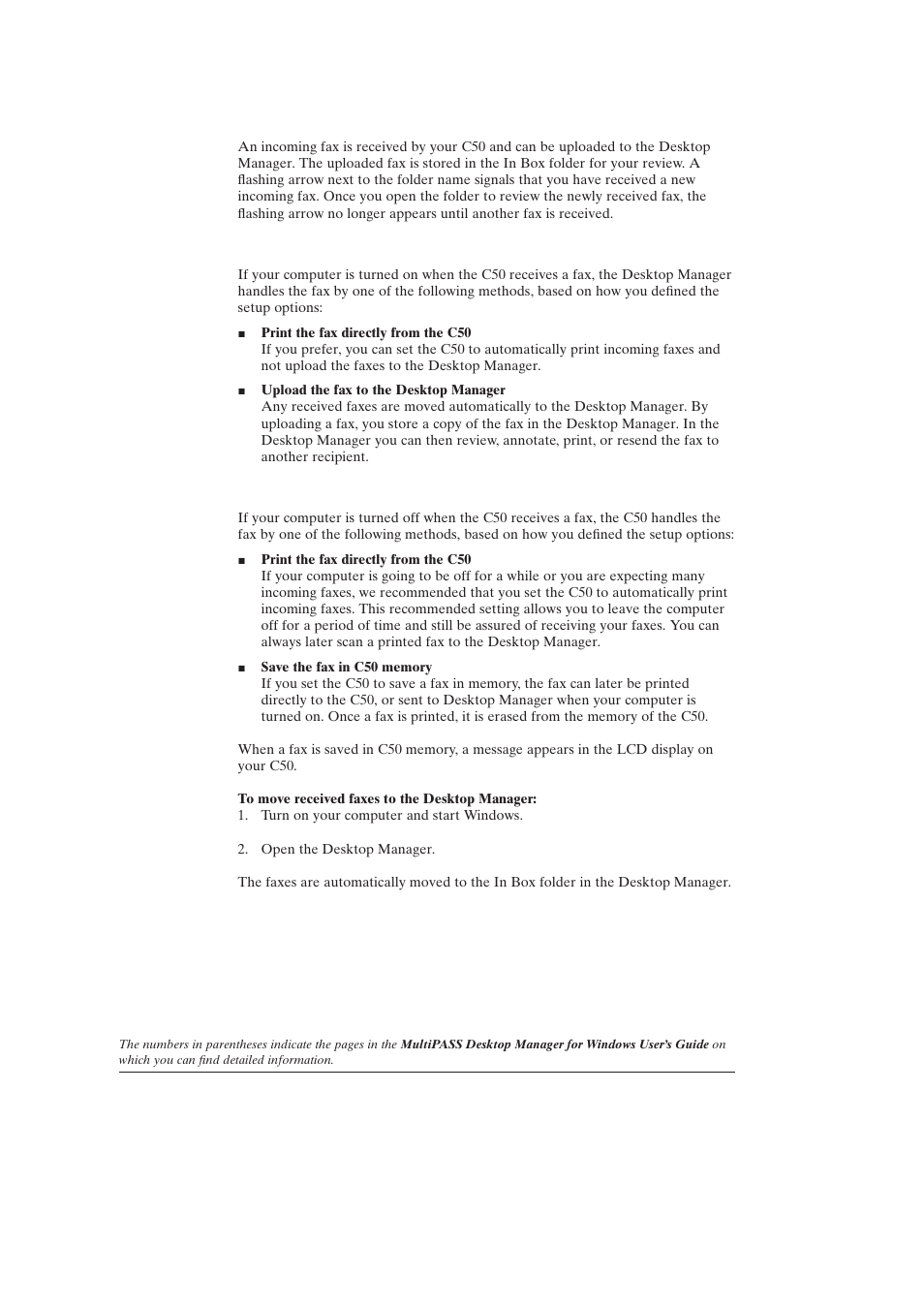 Receiving a fax (5-11), If your computer is turned on, If your computer is off | Canon C50 User Manual | Page 31 / 48
