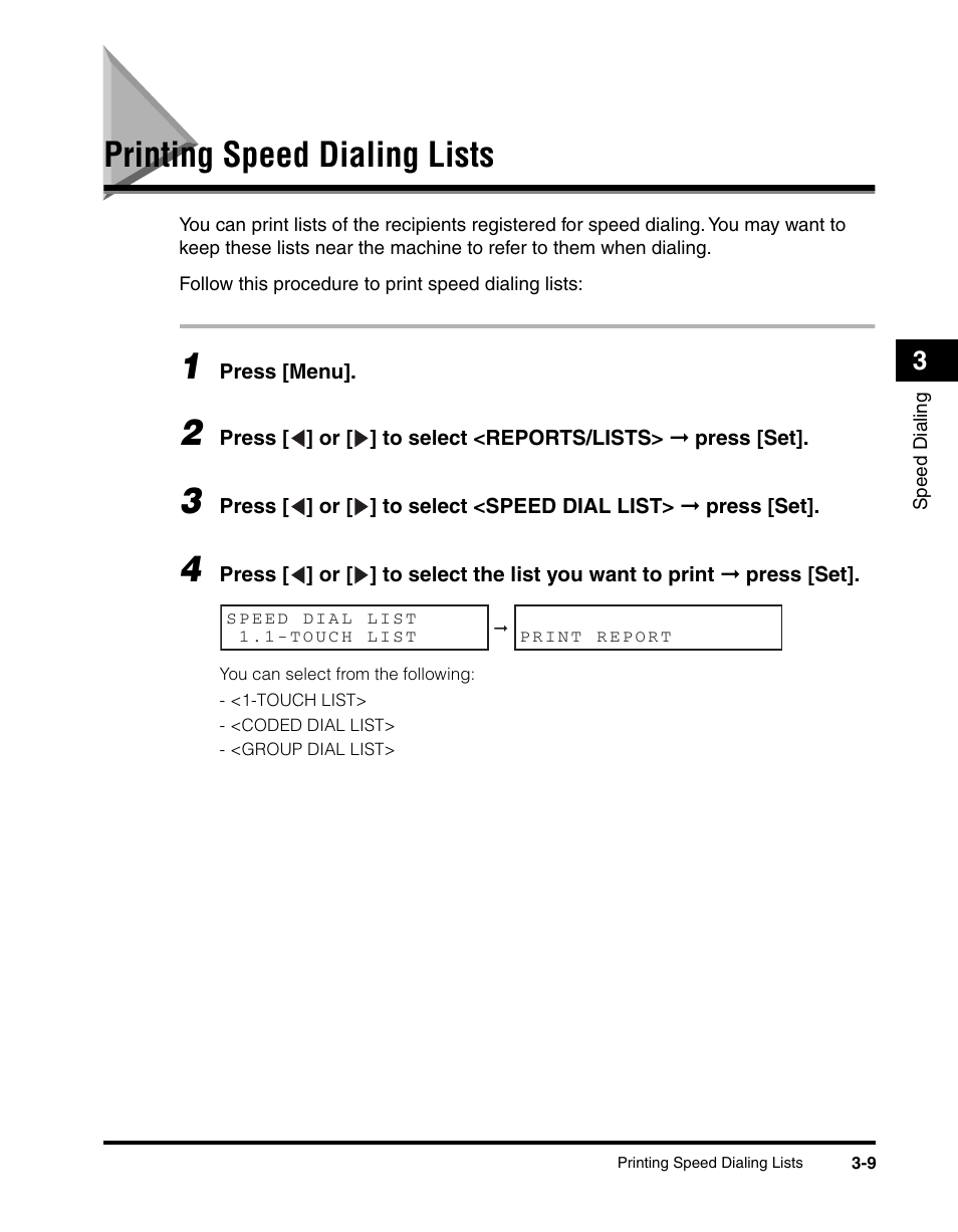 Printing speed dialing lists, See "printing speed dialing lists," on p. 3-9.) | Canon MF5550 User Manual | Page 37 / 98
