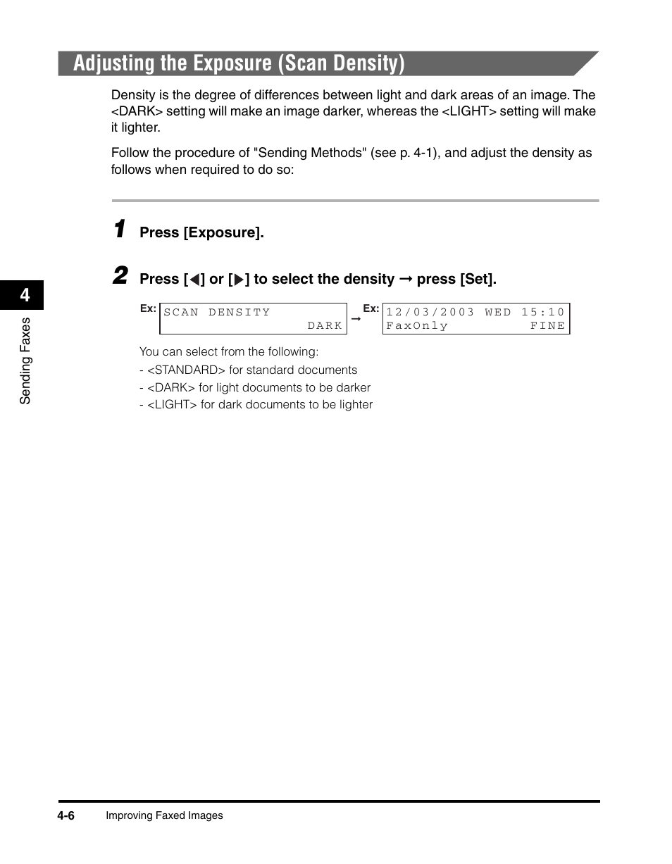 Adjusting the exposure (scan density) | Canon MF5550 User Manual | Page 44 / 98