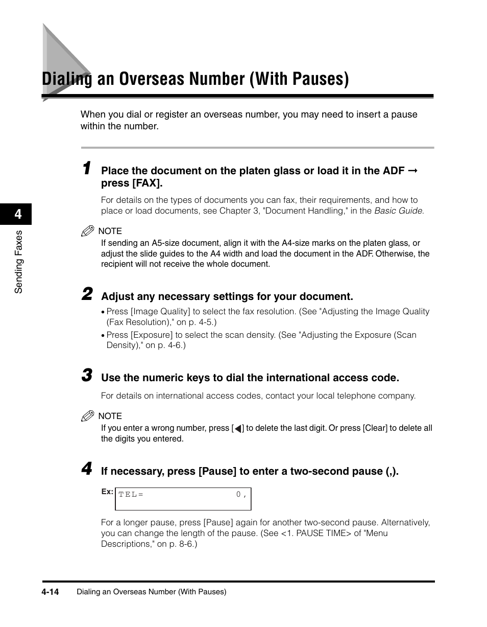 Dialing an overseas number (with pauses) | Canon MF5550 User Manual | Page 52 / 98