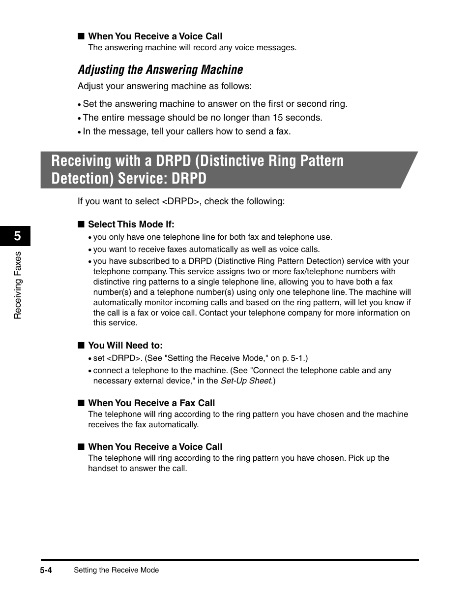 Adjusting the answering machine | Canon MF5550 User Manual | Page 58 / 98