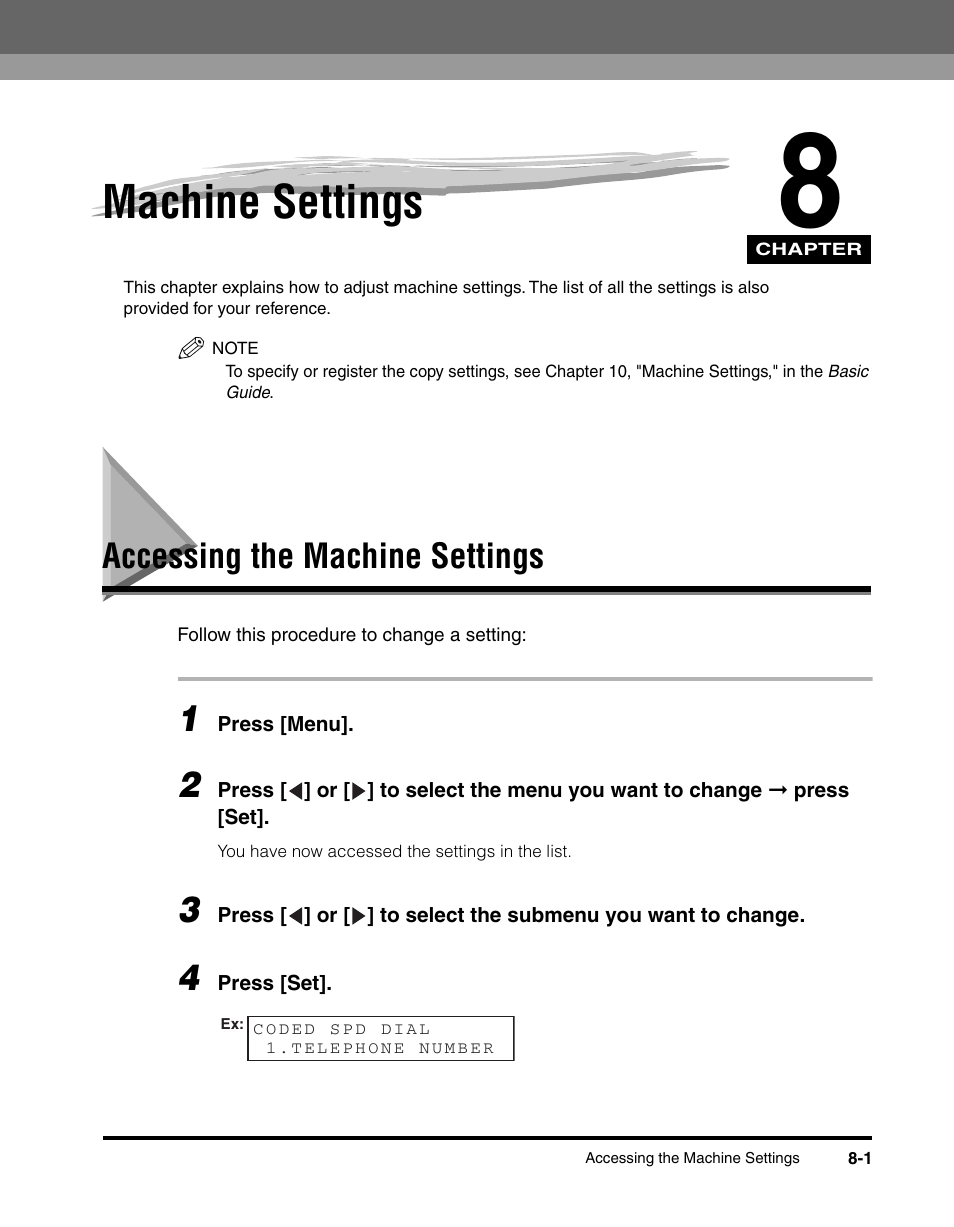 Machine settings, Accessing the machine settings | Canon MF5550 User Manual | Page 85 / 98