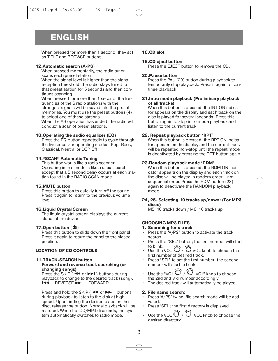 English | Vitek VT-3625 User Manual | Page 8 / 28