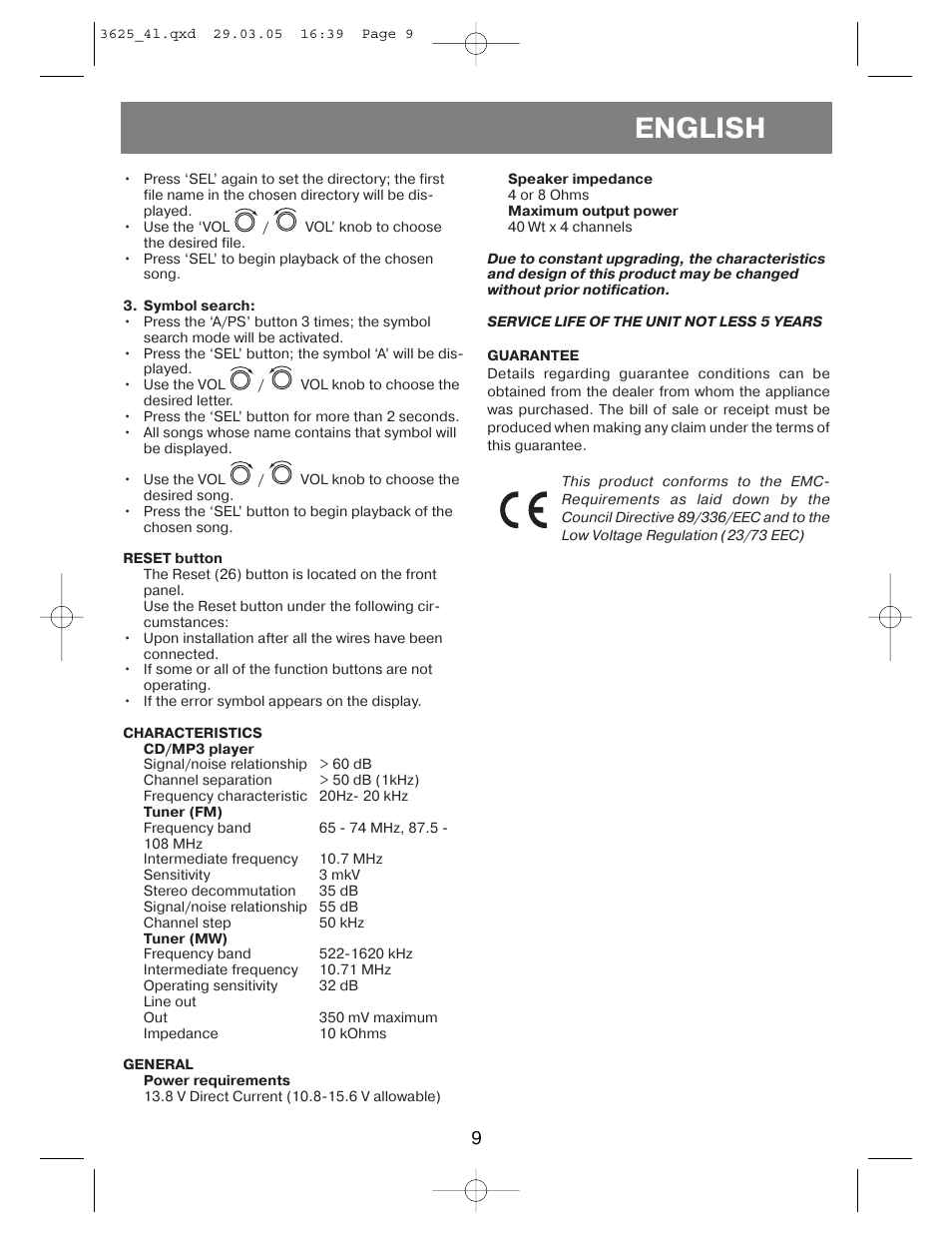 English | Vitek VT-3625 User Manual | Page 9 / 28