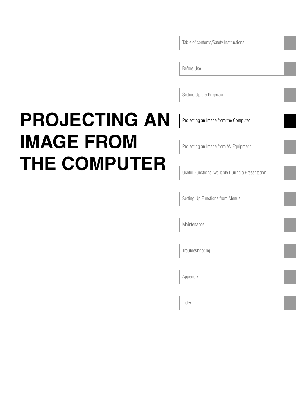 Projecting an image from the computer | Canon SX7 MARKII User Manual | Page 35 / 146