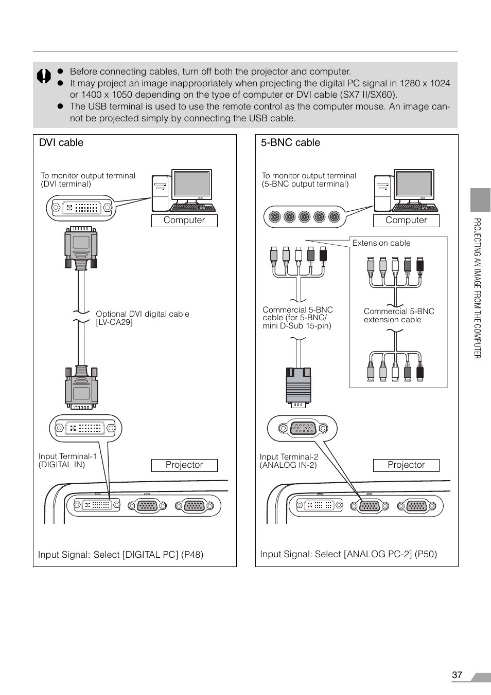 Dvi cable, Bnc cable | Canon SX7 MARKII User Manual | Page 37 / 146