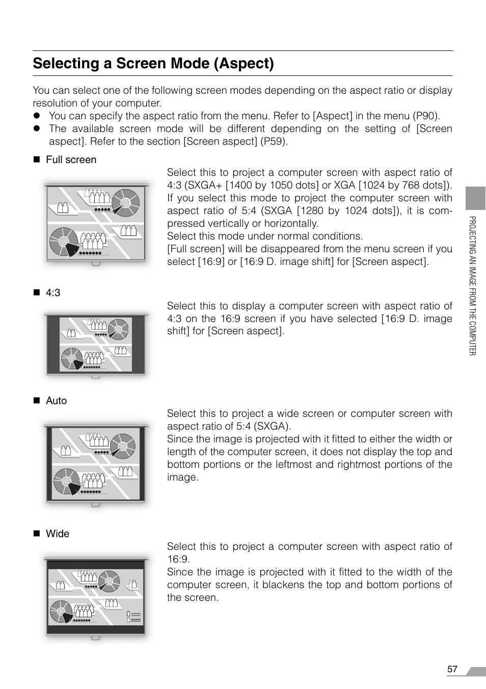 Selecting a screen mode (aspect), Ed (p57 | Canon SX7 MARKII User Manual | Page 57 / 146