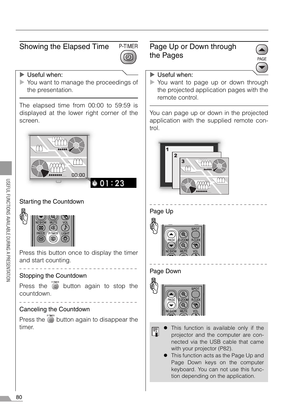 Showing the elapsed time, Tton (p80), Page up or down through the pages | Canon SX7 MARKII User Manual | Page 80 / 146