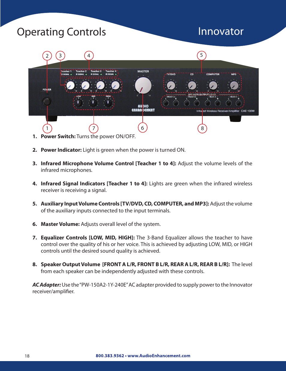 Operating controls innovator | Audio Enhancement Product Manual User Manual | Page 18 / 59