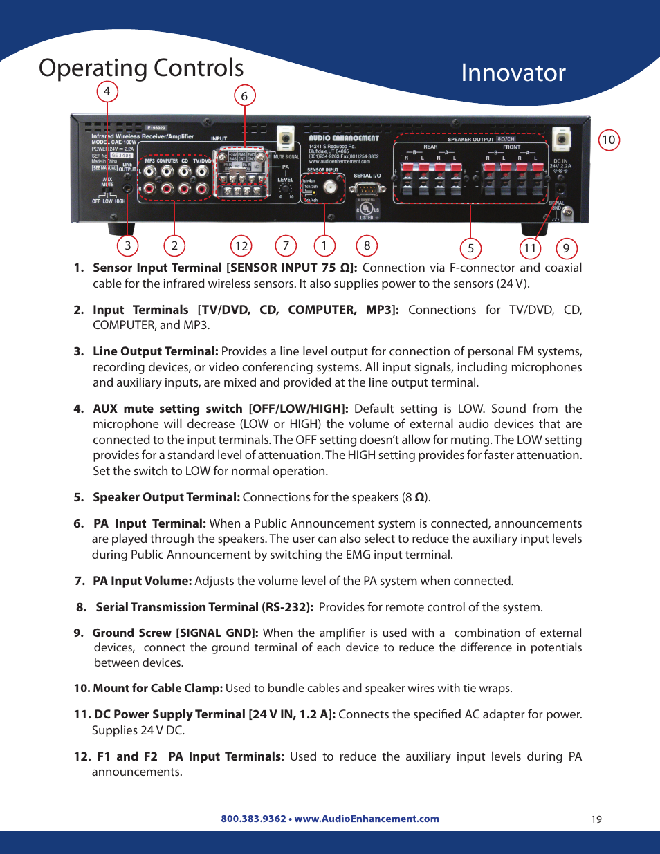 Operating controls innovator | Audio Enhancement Product Manual User Manual | Page 19 / 59