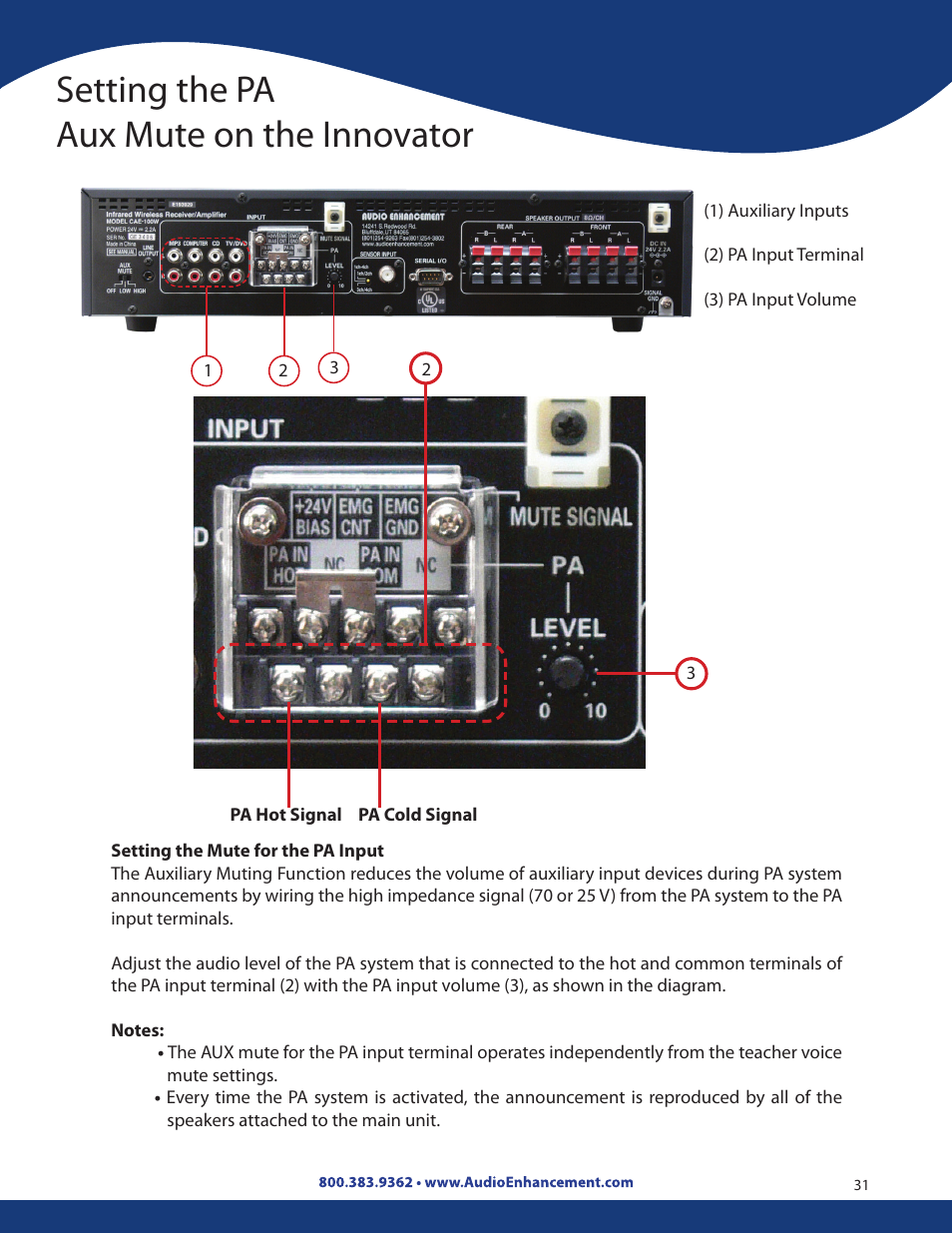 Setting the pa aux mute on the innovator | Audio Enhancement Product Manual User Manual | Page 31 / 59