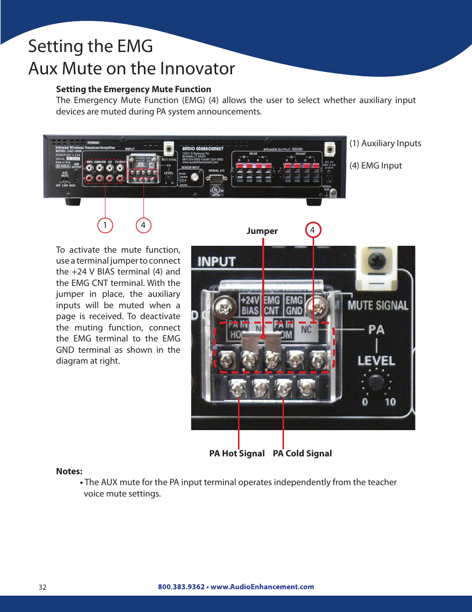 Setting the emg aux mute on the innovator | Audio Enhancement Product Manual User Manual | Page 32 / 59