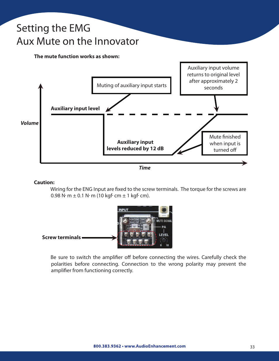 Setting the emg aux mute on the innovator | Audio Enhancement Product Manual User Manual | Page 33 / 59