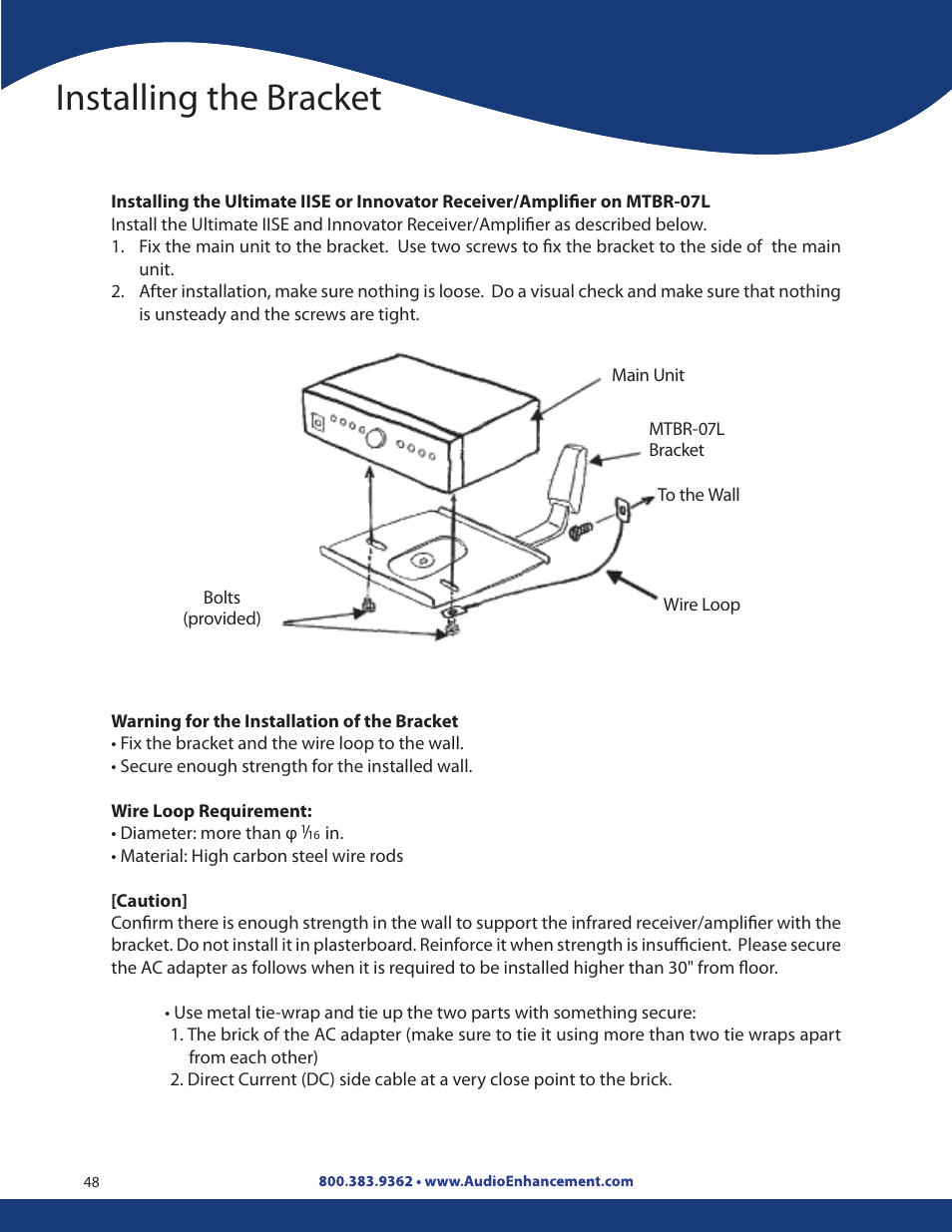 Installing the bracket | Audio Enhancement Product Manual User Manual | Page 48 / 59