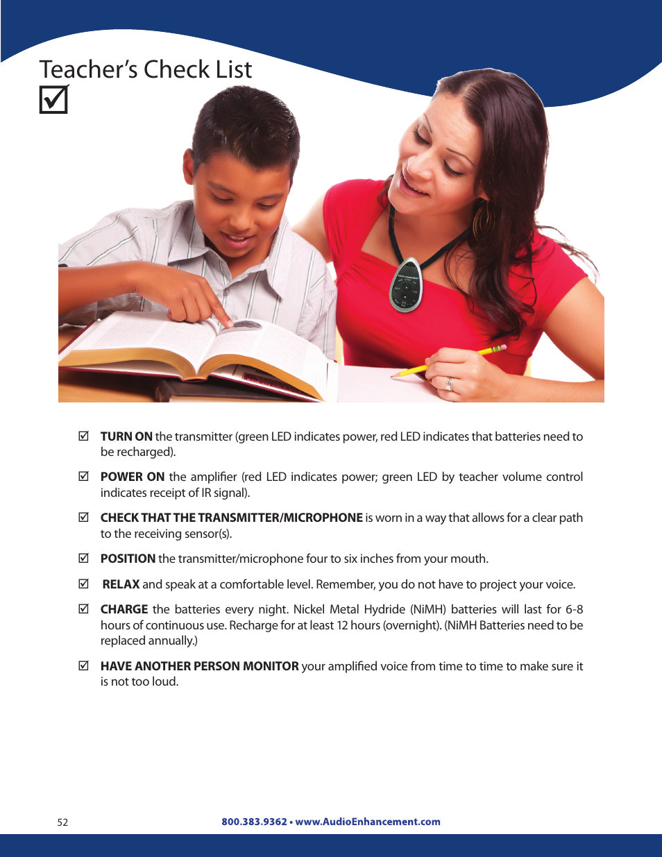 Teacher’s check list | Audio Enhancement Product Manual User Manual | Page 52 / 59